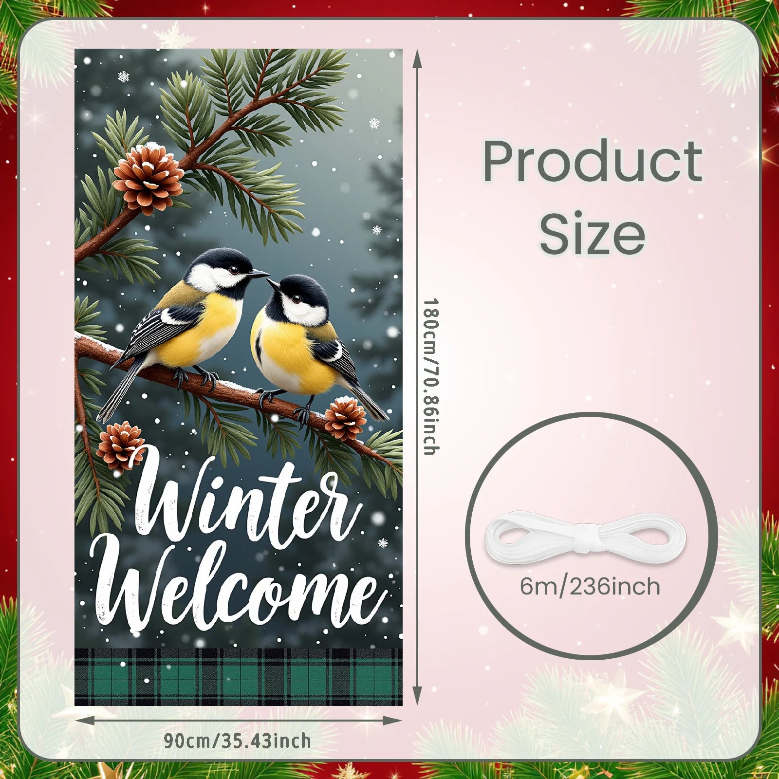 Winter Scene Welcome Banner Snow Forest Bird Art for Home Decor  Decoration Winter Party Christmas Navidad New Year Decor 2026