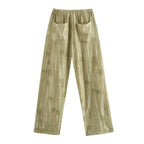 Women Print Long Pants Sets For Women Lapel Half Sleeve Single Breasted Shirts + High Waist Lace-Up Wide Leg Pants