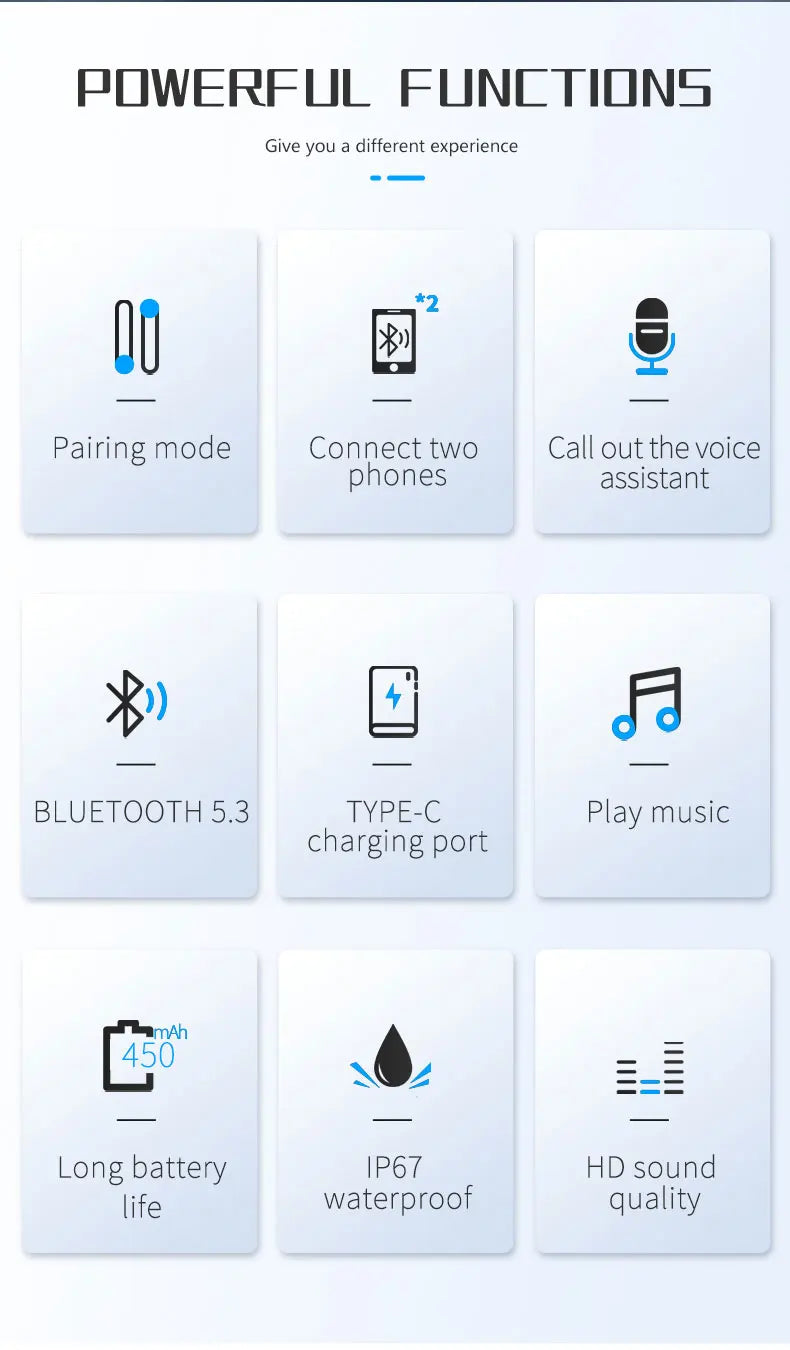 Bluetooth 5.3 Helmet Headset Wireless Hands-free Call Phone Kit Motorcycle Waterproof Earphone Music Player Speaker Moto