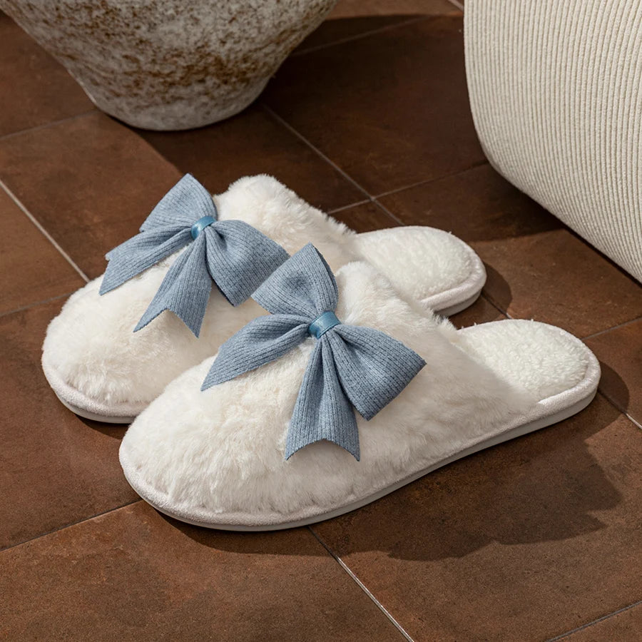 Women's Slippers Cute Bow Exquisite Winter Indoor Warm Comfort Breathability Soft Soled Fashion Home Casual Shoes