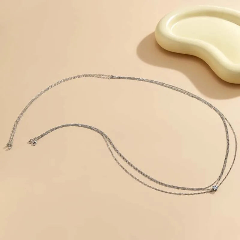 Fashion Metal Double Layered Cross Waist Chain for Women Simple Rhinestone Heart Thin Chain Body Chain Party Jewelry Accessories