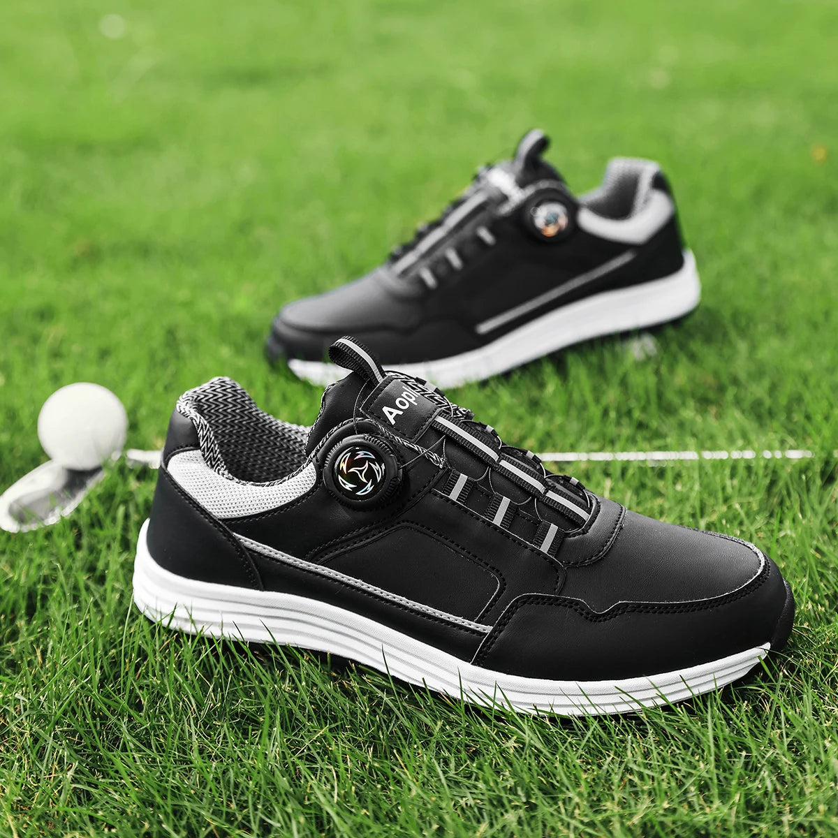 Men's Golf Shoes, New Style, Fashionable, Simple, Versatile, Solid Color, Waterproof Upper, Versatile, Stylish, Casual Sports Shoes for Men, Outdoor Youth Fashion, Men's Rotating Buckle Design, Thick Sole, Height-Increasing,