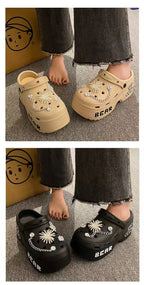 Women Slippers Cute Cartoon Platform Fashion Clogs Summer Shoes Woman Beach Slides Thick Bottom DIY Flower Female Street Sandals