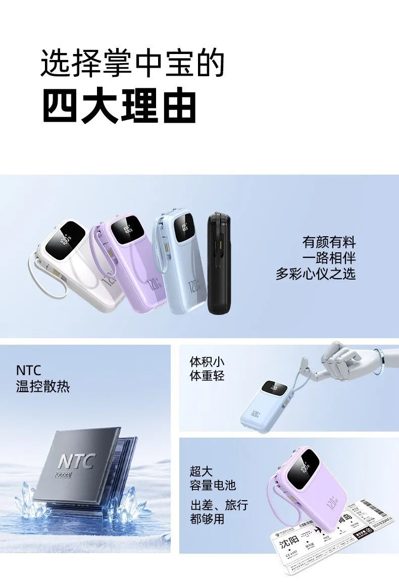 120W Power Bank Super Fast Charging 20000mAH Large Capacity 4 Cables Portable 22.5W Mobile Source Battery Mini