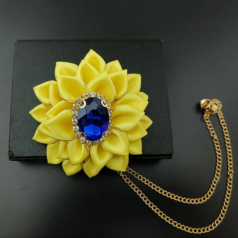 Wedding Bow Tie Corsage Men's Business Banquet Concert Suit Shirts Accessories Jewelry High-end Crystal Collar Flower Brooch Set