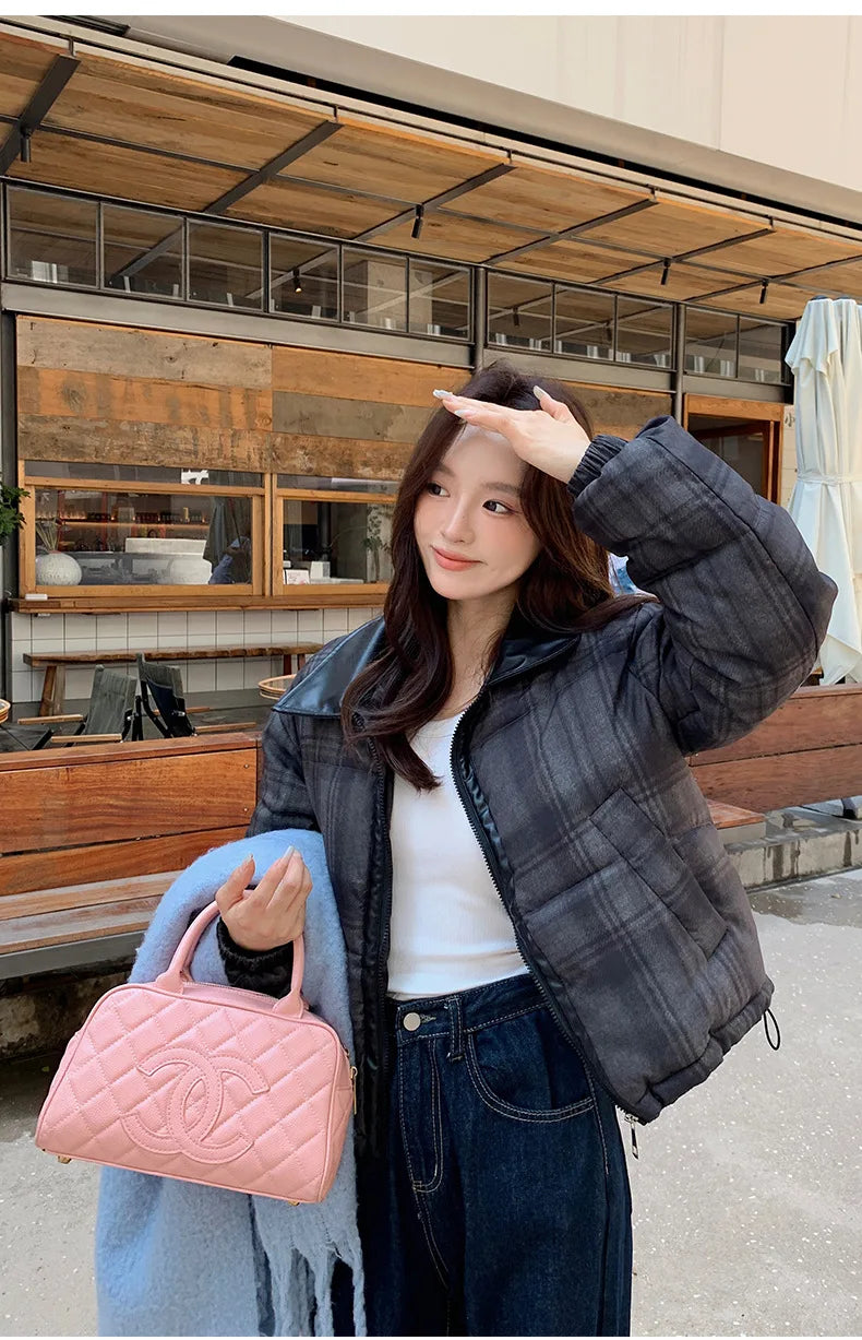 2025 New Korean Winter Women Down Cotton Jacket Parkas Short Cotton Padded Turn Down Collar Ladies Quilted Outerwear