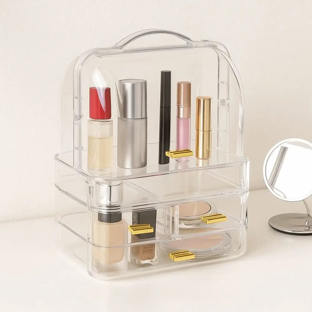 Drawer Style Cosmetics Storage Box Clear with Lid and Handle Makeup Storage Rack Desktop Organizer Dustproof