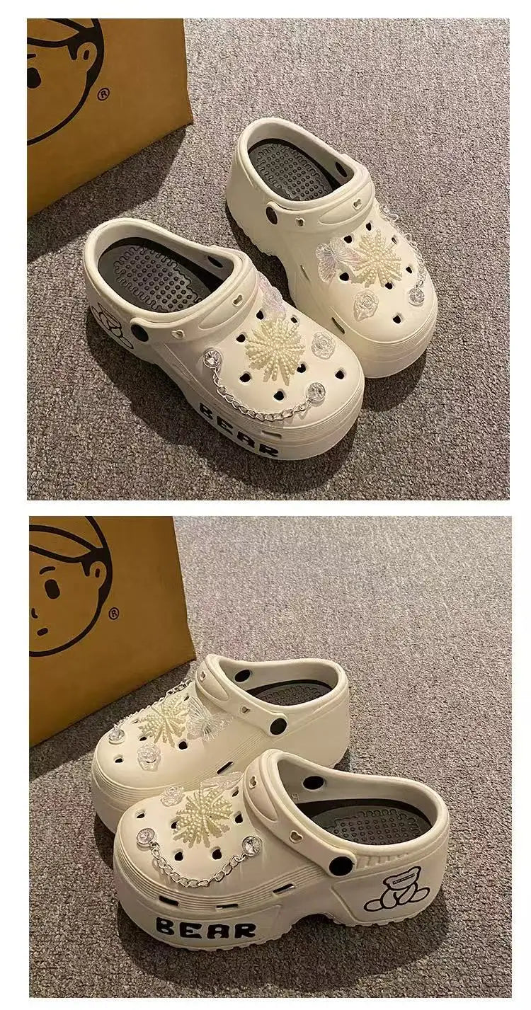 Women Slippers Cute Cartoon Platform Fashion Clogs Summer Shoes Woman Beach Slides Thick Bottom DIY Flower Female Street Sandals