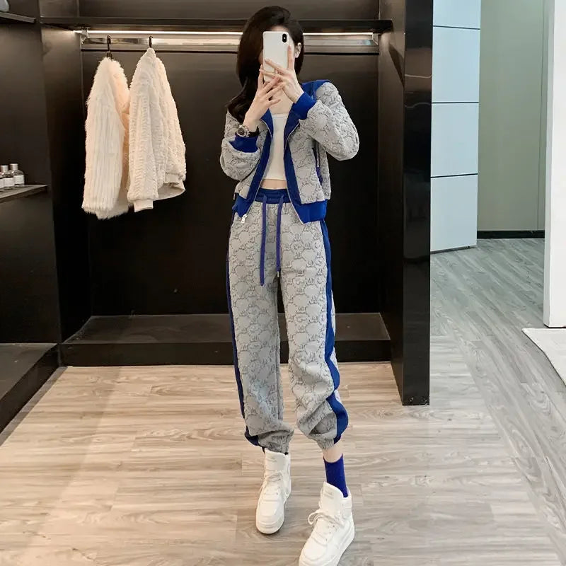 Pant Sets for Women 2 Pieces Tracksuit Spring Autumn Trousers Woman Color Matching Sport Sweatshirt Wholesale Bulk Aesthetic D