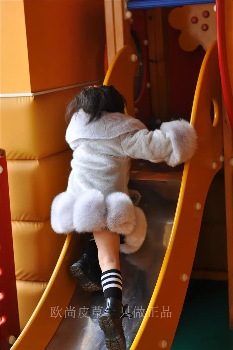 Winter Clothes for Girls 2023 New Kids Boutique Coat Thicken Korean Imitation Fur Autumn Fox Hair Cotton Warm Large Fur Collar