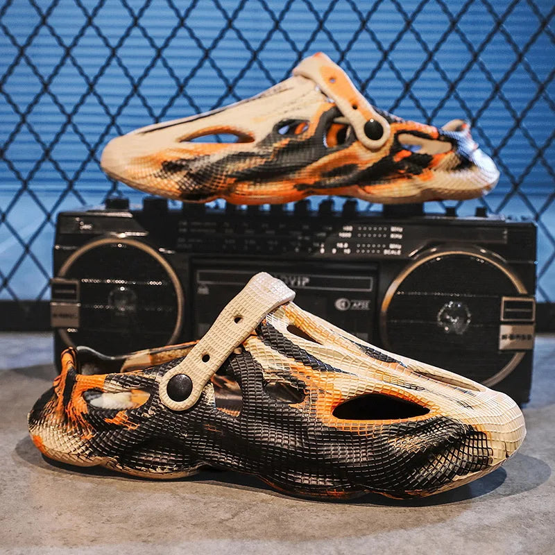 Men's Slippers New 2025 Platform Sandals for Men Anti-slip Mens Shoes Man Wearing Outside Summer Hollow Breathable Flat Pvc