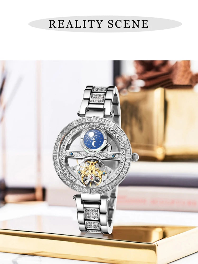 Women Automatic Mechanical Watch Top Brand Luxury Leather Waterproof Watches Ladies Skeleton Tourbillon Clock reloj mujer New