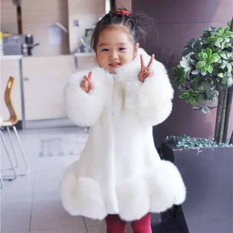 Winter Clothes for Girls 2023 New Kids Boutique Coat Thicken Korean Imitation Fur Autumn Fox Hair Cotton Warm Large Fur Collar