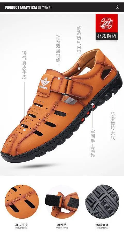 Men Sandals Leather 2024 Summer Breathable Casual Shoes for Man Slip on Clogs Outdoor Walking Shoes Non Slip Hand Made Sandalias