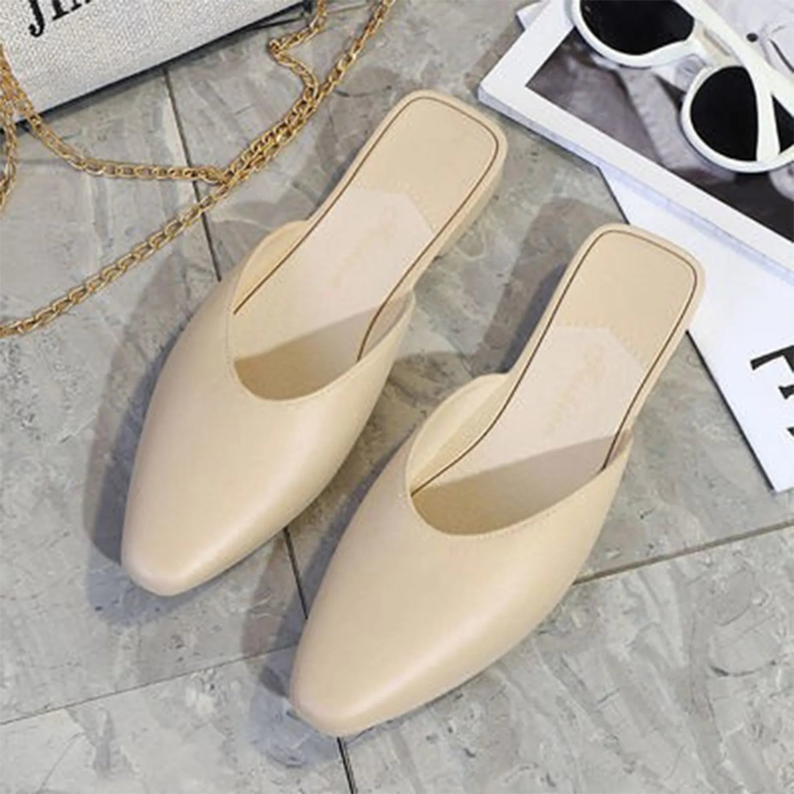 Women'S Slippers Fashion Solid Color Closed Toe Shallow Shoes Popular In Summer Flat Shoes Low-Top Lazy Outdoor Slipper
