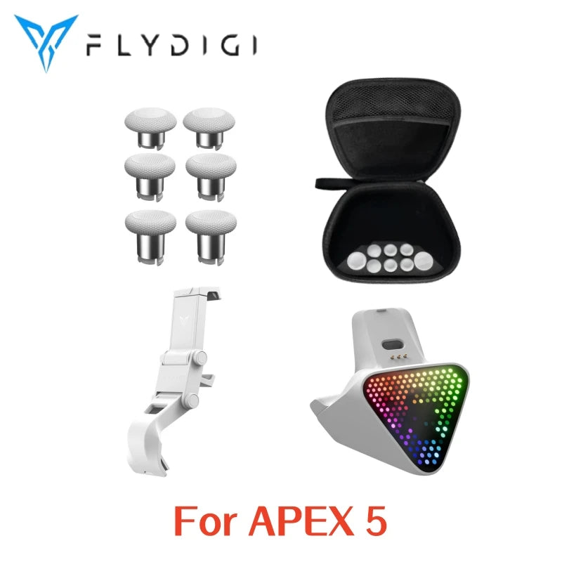 Flydigi Apex 5 Accessories Kit for Gamepad Controller: Replacement Sticks, Phone Holder, Buttons, Storage Bag, Charging Dock
