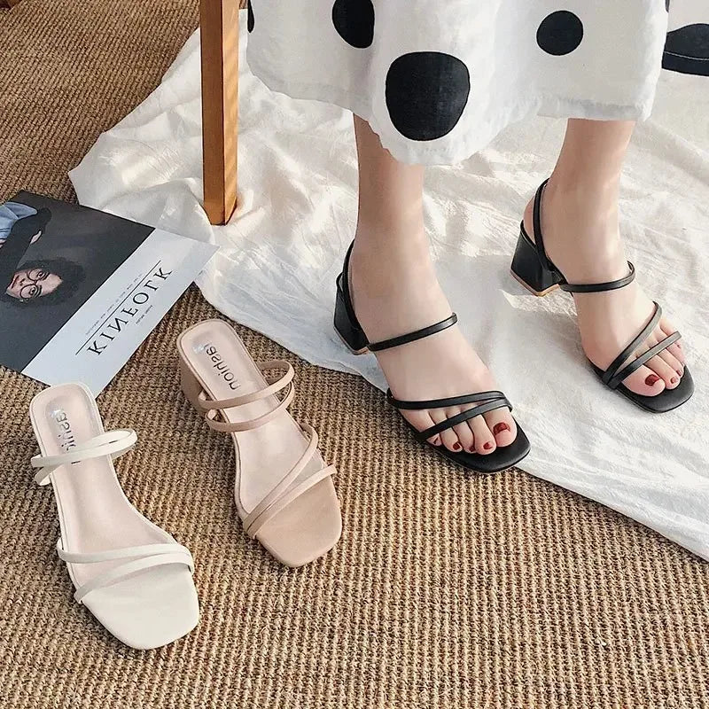 Women High Heel Sandals Summer Casual Female Shoes Woman Square Heel Open Toe Ankle Strap Ladies Sandalias Wedge Shoe 2025 New