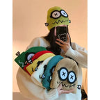 Winter Women Cartoon Hat Cute and Funny Knitted Hat Candy Colored Little Monster Glasses Cute and Warm Hat