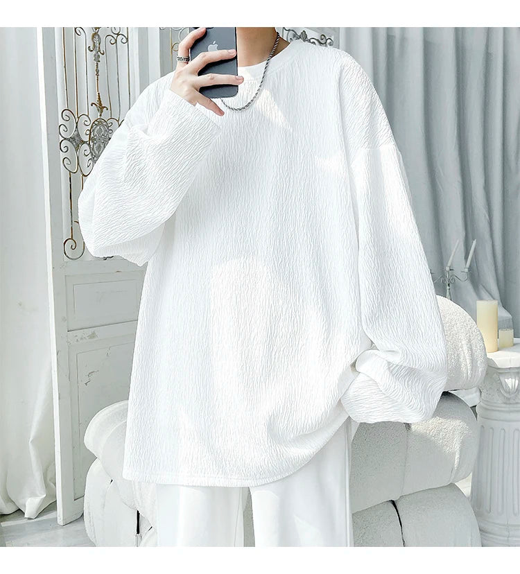 Men's High Street Long Sleeve T-Shirt - Trendy Casual Top Loose Fit Comfortable Wear, Modern Minimalist Style, Everyday Essentia