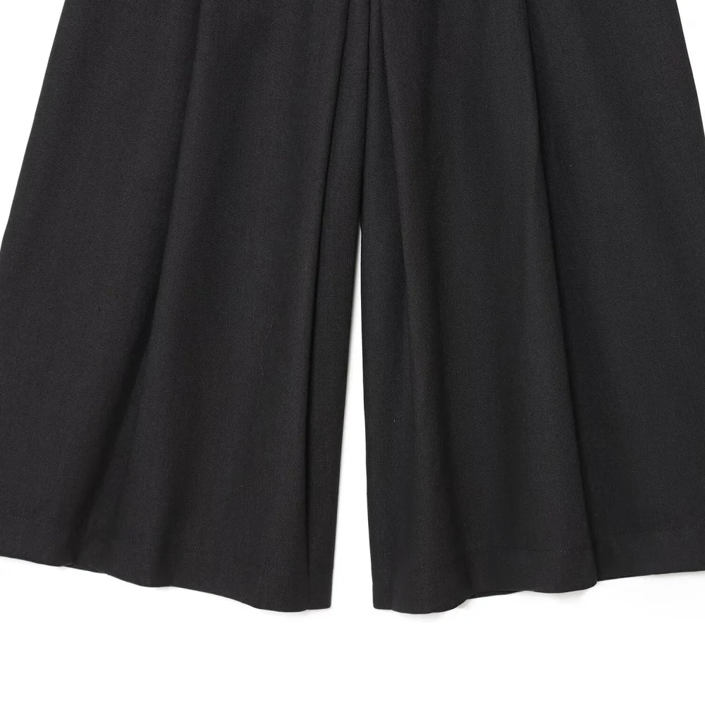 Women's Color Contrasting Stitch Collar Single breasted Straight Tank Top Long Fold Belt Bermuda Shorts Summer New Pants