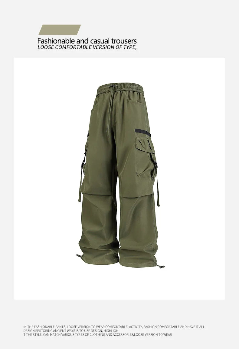 Men's sportswear pants are simple, versatile, retro and fashionable with large pleated pockets for outdoor work