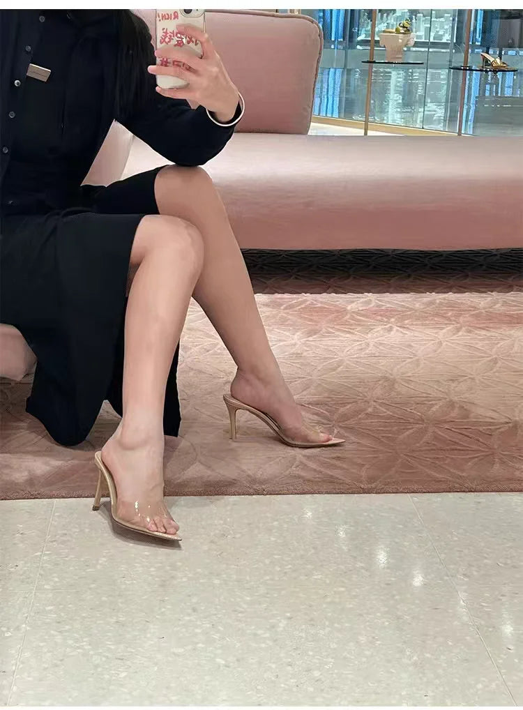 Sexy High Heels Women Slippers Designer Heeled Sandals Woman Shoes Summer 2025 Brand Home Slides Elegant Flip Flops Sandalias