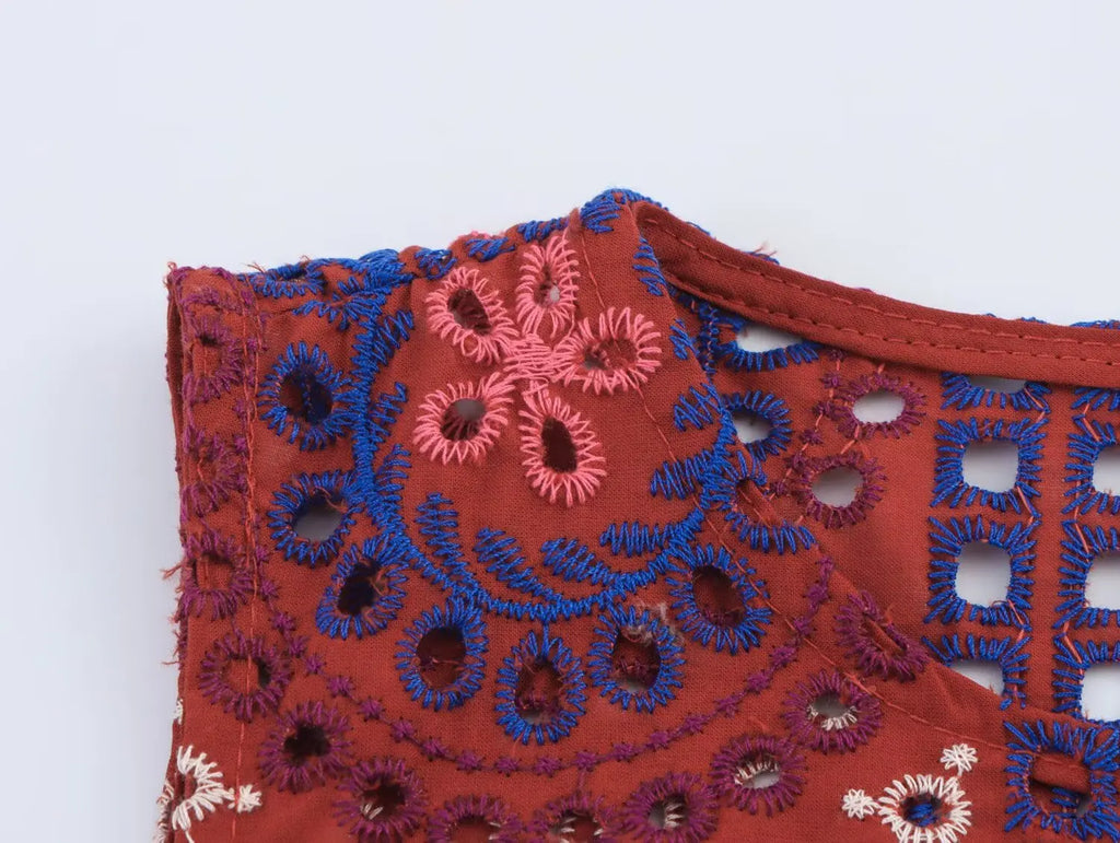 Women Embroidery Hollow Out Suit 2025 Summer Casual Chic O-Neck Fashion Sleeveless Top Long Skirt Fashion Suit