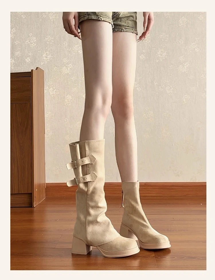 High Heels Women High Boots Chunky Designer Shoes Fashion Woman Pumps 2025 Autumn Dress Walking Casual Goth Chelsea Botas Mujer