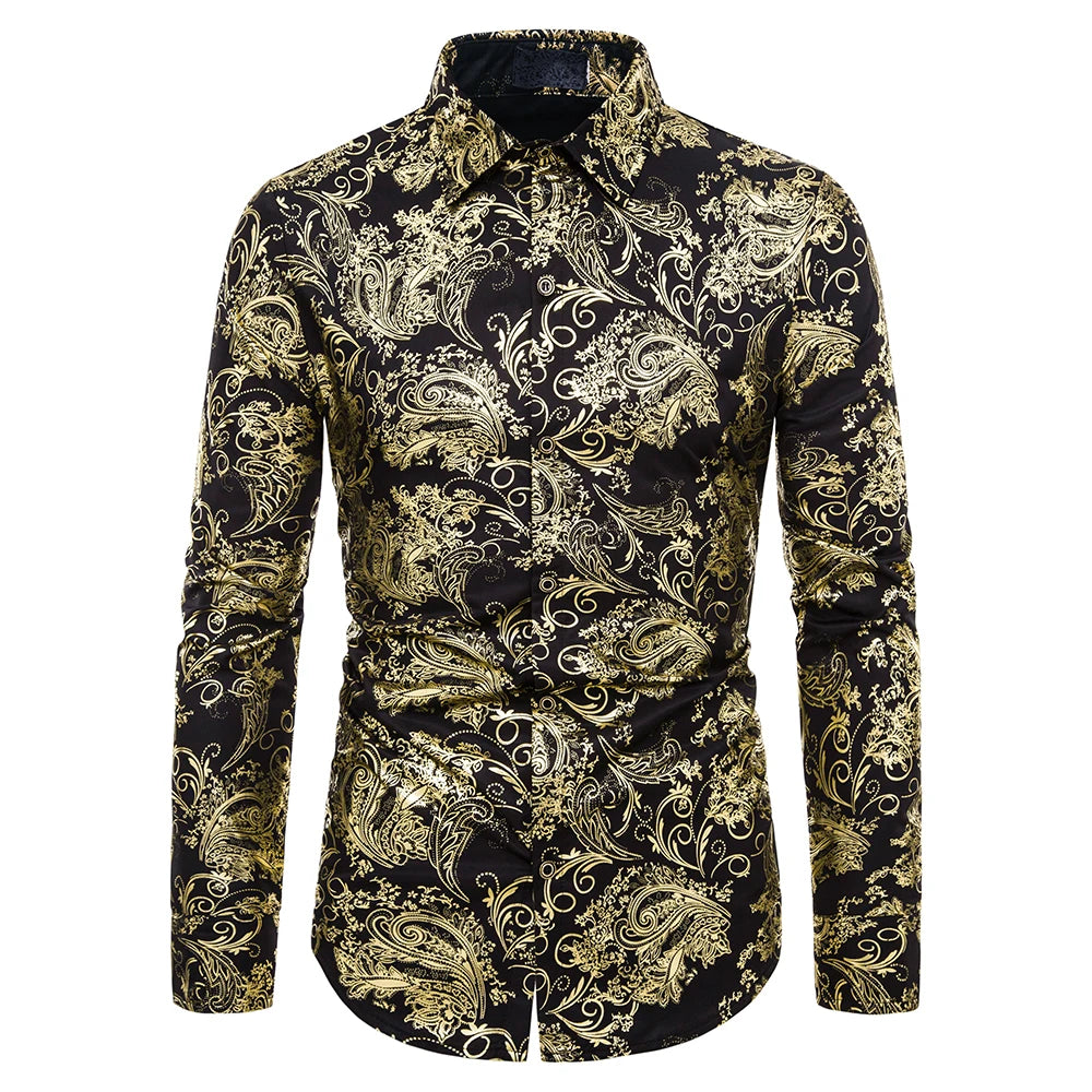 Men's Shirt Flower Printing Leisure Style Men's Long-Sleeved Top Stage Performance Wedding Dinner Party Holiday Gift Men's Shirt