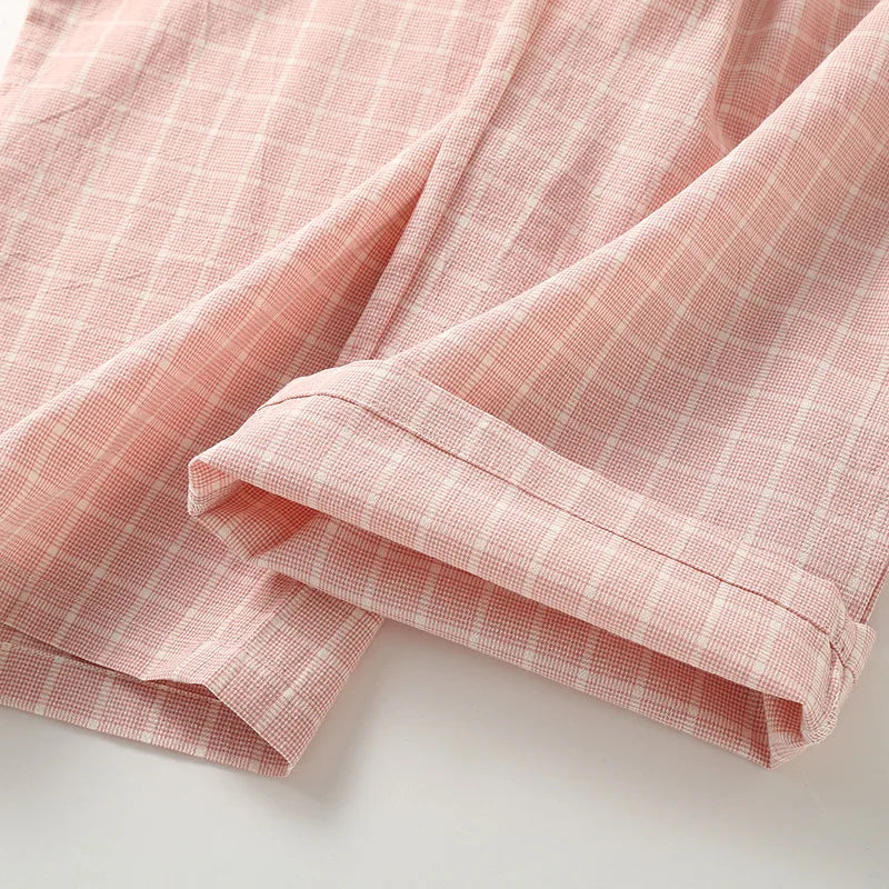 Pajama Pants Women Plaid Cotton Home Trousers Loose Breathable and Soft Straight Leg Trousers Fashionable Sleeping Pants