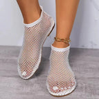New Women's Flat Shoes Summer Women Sandals Hollowout Elastic Fishnet Socks Slippers Water Diamond Sexy Flat Shoes Zapatos Mujer