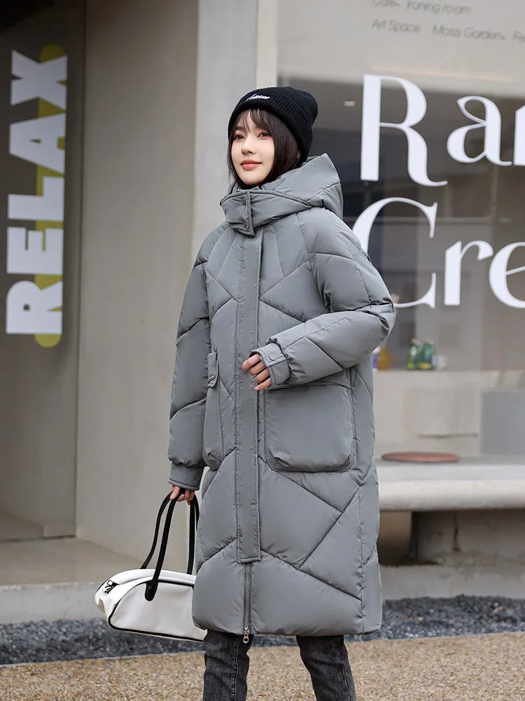 Vielleicht 2024 Snow Wear New Solid Winter Coat for Women Down Jacket Warm Casual Loose Hooded Winter Women Jacket Long Parkas