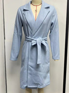 Autumn Winter Women Woolen Jacket Top Outwear Elegant Fashion Long Sleeve Lapel Collar Belt Trench Coat Overcoat Streetwear