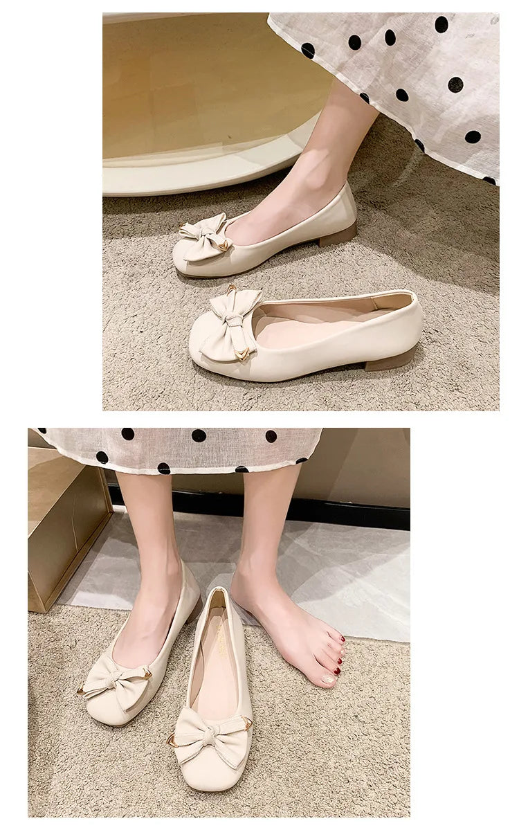 Women's 2025 Shallow Mouth Flats with Bow Soft Soled Summer Slope Heel Super Soft Lazy Shoes Low Cut Comfort Ladies Flats