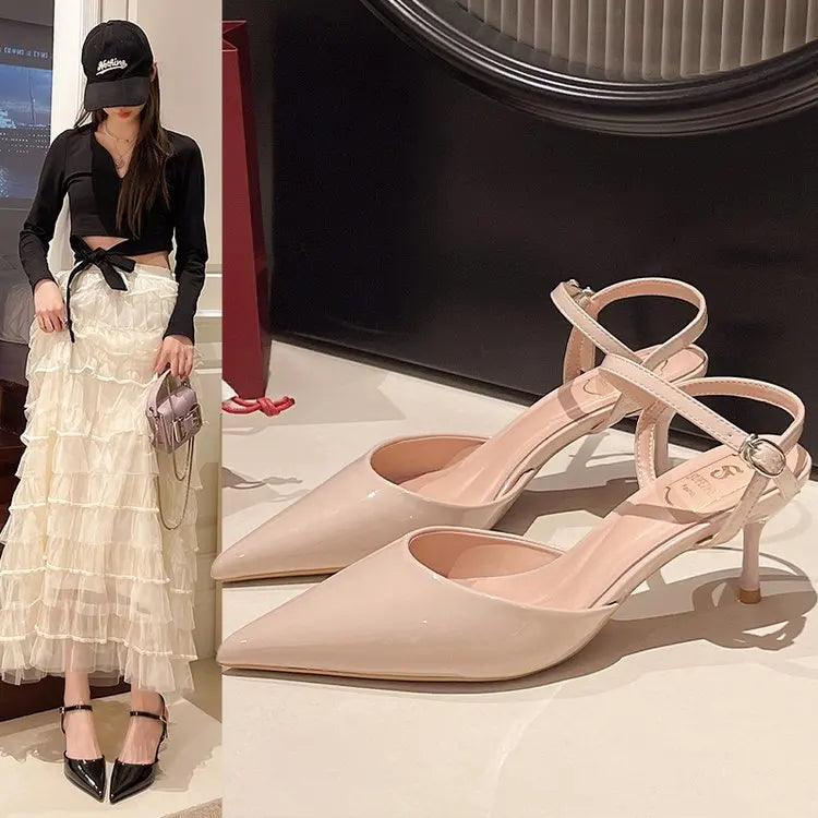 2025 New Design High Heels Woman Pumps Buckle Strap Mules Slippers Sexy Pointed Toe Wedding Banquet Female Shoes
