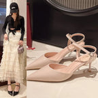 2025 New Design High Heels Woman Pumps Buckle Strap Mules Slippers Sexy Pointed Toe Wedding Banquet Female Shoes