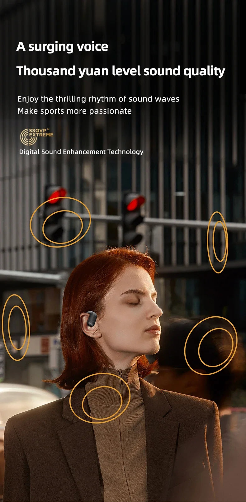 Handsfree Headset Bluetooth Noise Canceling Sports Waterproof Compatible HiFi Stereo Ear Hook Wireless Single Earphone Driving