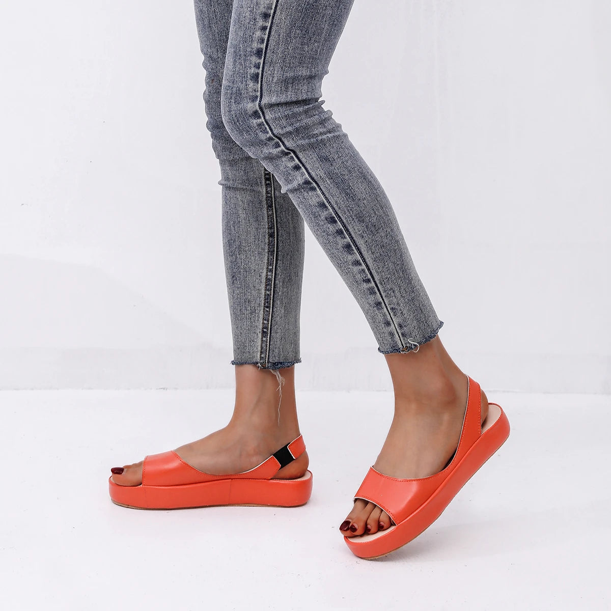 Women's Sandals Woman Peep Toe Sandals Female Elegant Flat Shoes 2024  Ballet Flats Plus Size 42 43 Shoes Woman Orange White