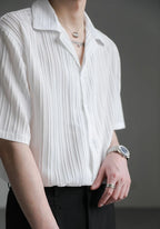 Men's Shirt Black Loose Short Sleeve Male Shirts Designer with Collar High Quality Luxury Sleeves Silk New in Vintage Slim Fit