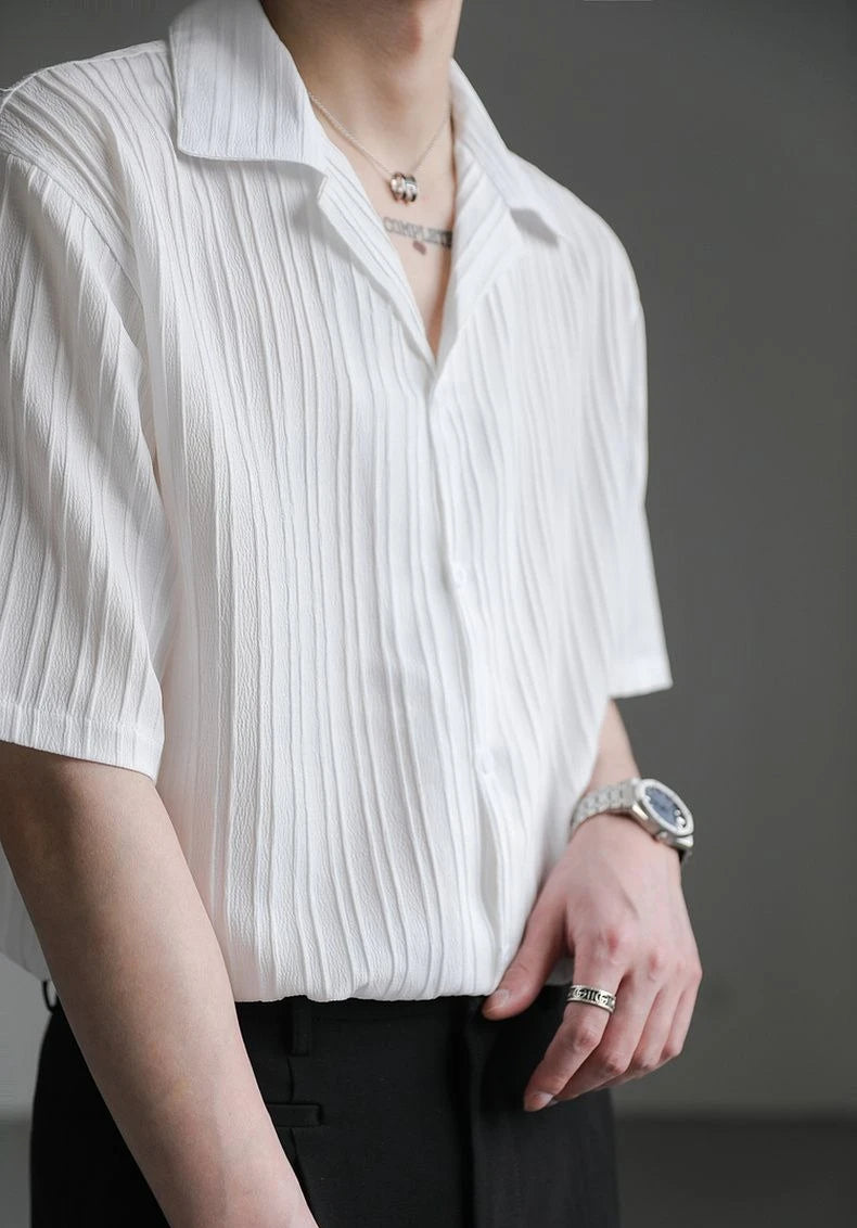 Men's Shirt Black Loose Short Sleeve Male Shirts Designer with Collar High Quality Luxury Sleeves Silk New in Vintage Slim Fit