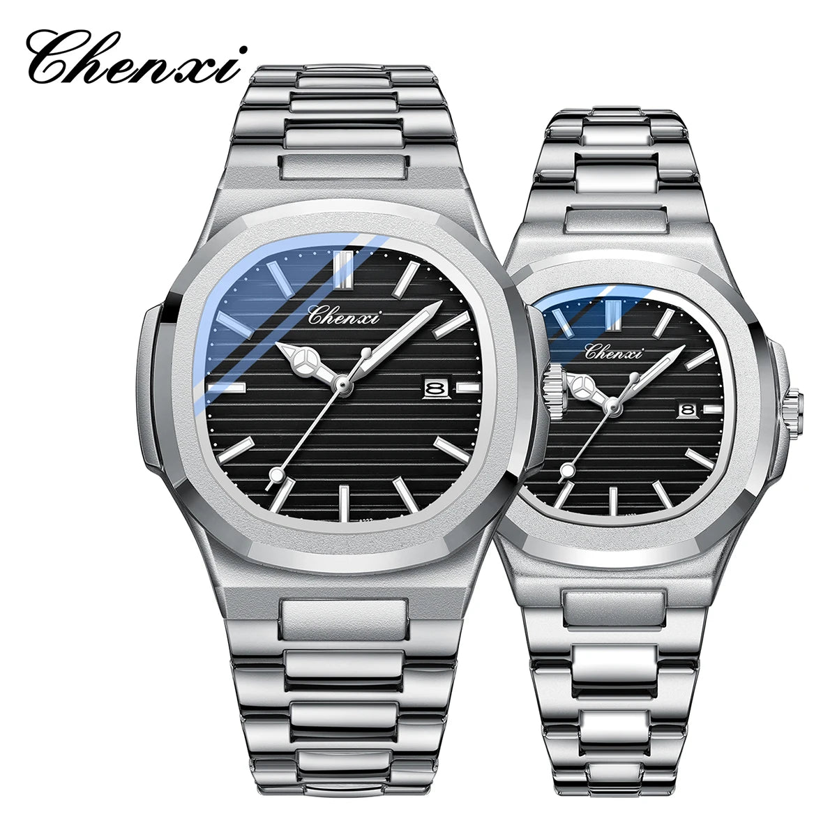 Fashion Couple Watches Men and Women Business Luxury Stainless Steel Quartz Wristwatch Waterproof Luminous Couple Watch Pair Set