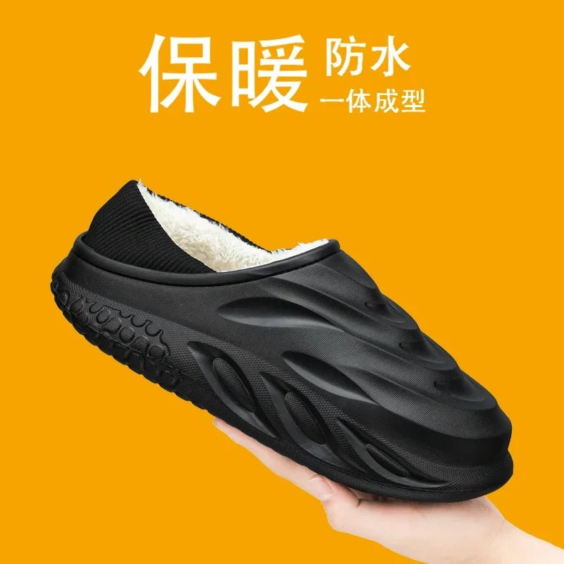 Slippers for Men Add Velvet Heel Covering Non-Slip Wear-resistant Waterproof Couple Women Home Shoes Shoes for Men Warm New