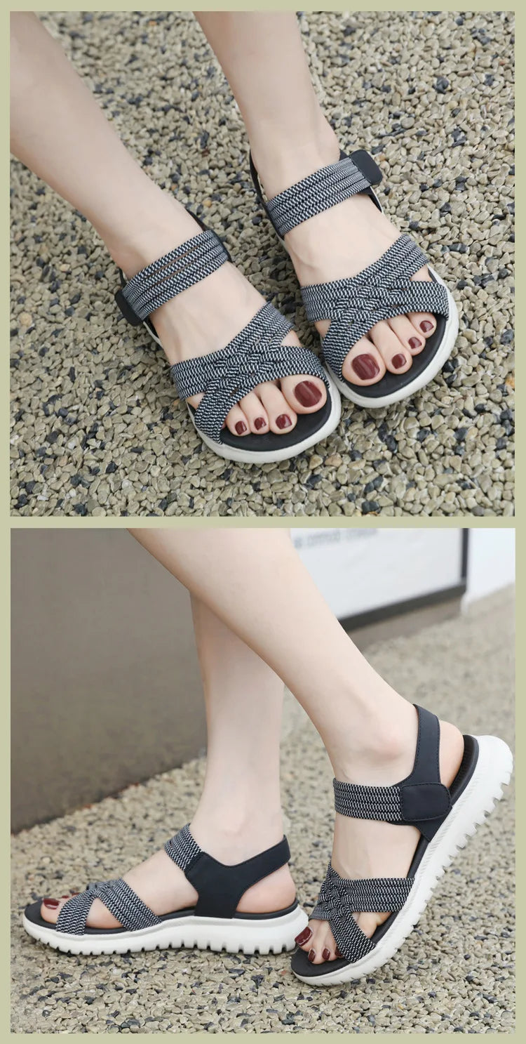 Women's Sandals Summer Casual Non-Slip PU Light Comfort Elastic Soft MD Platform Wedges High Heels Beach Shoes Woman