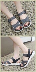 Women's Sandals Summer Casual Non-Slip PU Light Comfort Elastic Soft MD Platform Wedges High Heels Beach Shoes Woman