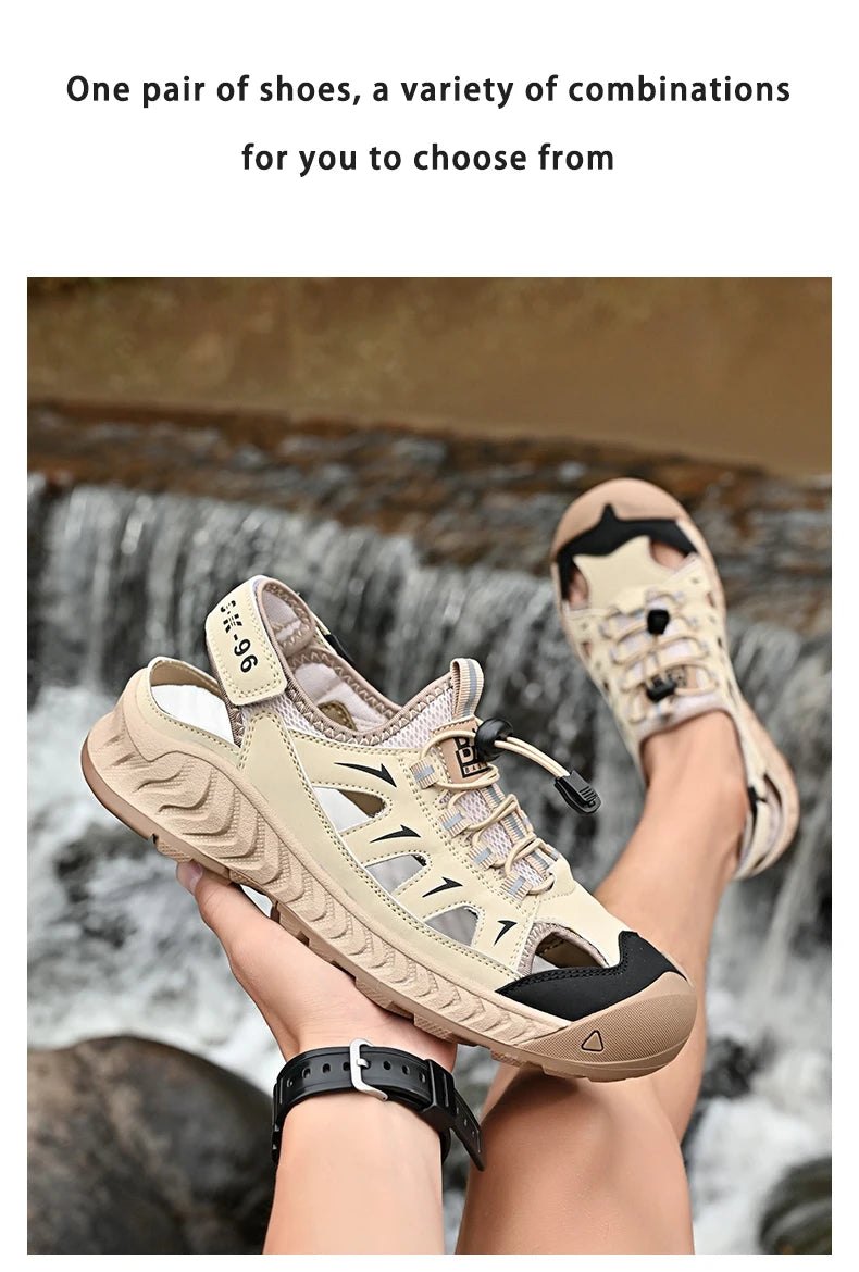 Mens Sandals Hot Sale Summer Outdoor Non-slip Beach Shoes Anti-collision Rubber Wading Shoes Fashion Breathable Male Sneakers