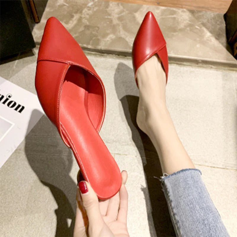 Women's Elegant Mules Woman Casual Slippers 2021 Ladies Low Heels Fashion Female Pointed Toe Shoes Women Candy Colors Footwear