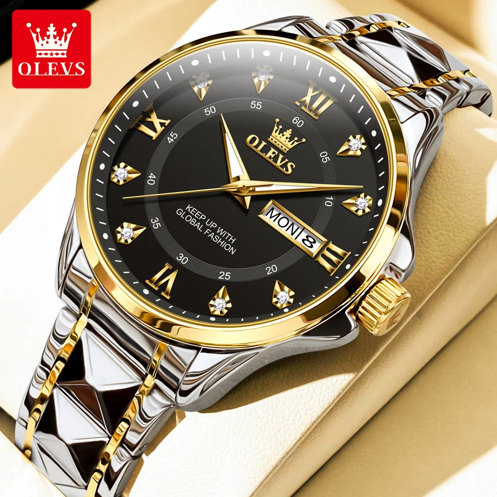OLEVS 2906 Couple Watch Original Roman Scale Diamond Dial Luxury Quartz Watch For Men Women Rhombus Strap Waterproof Hand Clock
