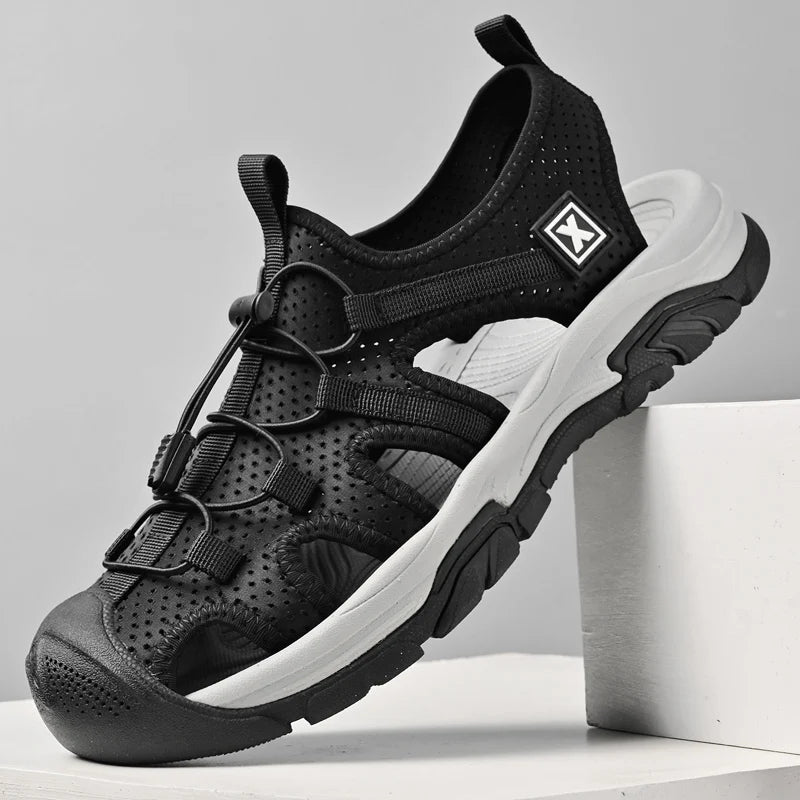 Handmade Sandals Men Breathable Summer Shoes Man Outdoor Men Sandals Antiskid Beach Sandals Hollow Shoes Collision Avoidance