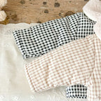 Winter Baby Girl Clothing  Plaid Coat Warm Fleece Lined Cartoon Bear Embroidery Children Cotton Padded Jacket