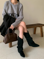 Flats Women High Boots Suede Pointed Toe Designer Shoes Winter Luxury Dress Woman 2025 New Fashion Sexy Chelsea Botas De Mujer